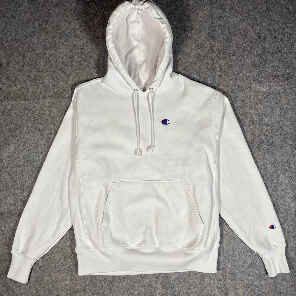 Champion Reverse Weave Hoodie Mens L White GF68 WHC Pullover Sweatshirt VTG